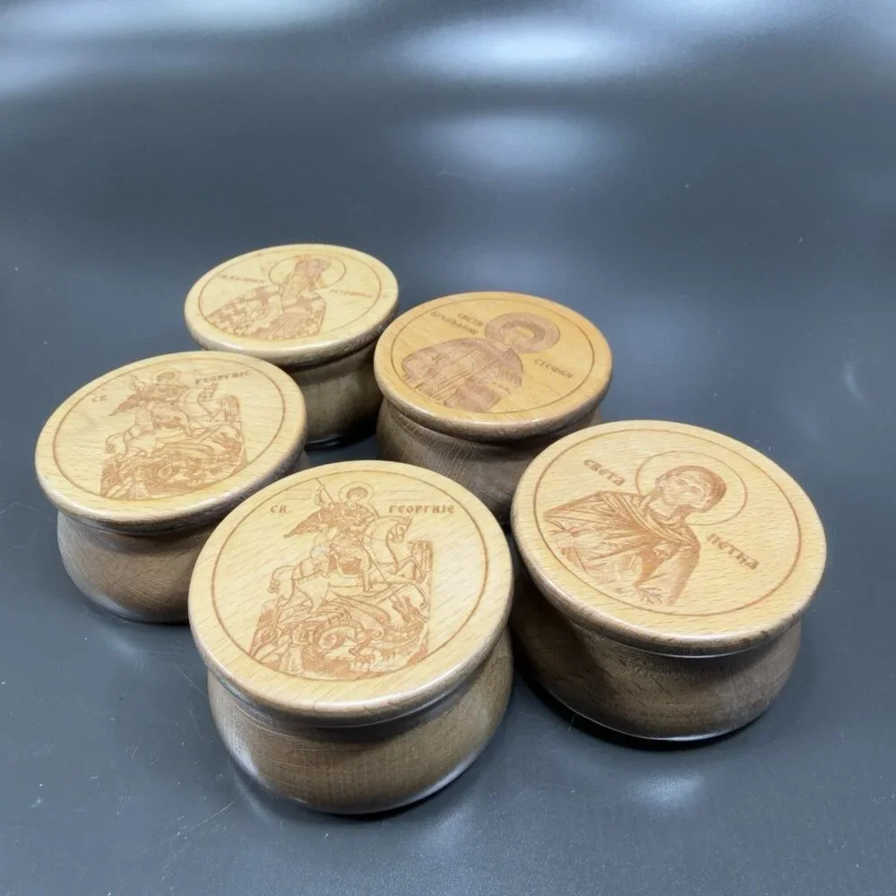 Vintage Russian Wooden Incense Container Trinket Box Set 5 All Different Decor‎